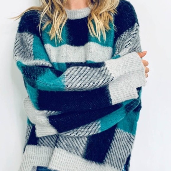 GREEN WITH ENVY Fuzzy Plaid Print Sweater - Picture 2 of 5